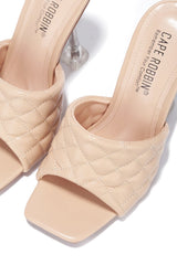 Cape Robbin Rafa Nude Vegan Quilted Leather Open Toe High Heel Dress Mule Sandal