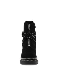Vince Camuto Blinda Black Suede Moto Chic Chain Rim PLatform Lug Sole Bootie