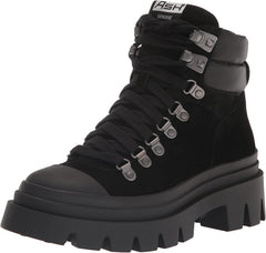 Ash Black Leather Lace Up Hiking Lug Sole Combat Fashion Ankle Boots