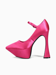Jeffrey Campbell Siouxsie Fuchsia Satin Ankle Strap Pointed Toe Spool Heel Pumps