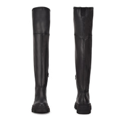 Nine West Cellie3 Black Leather Lug Sole Thigh High Fitted Over the Knee Boots
