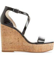 Jessica Simpson STASSI Black Patent Leather Platform Wedge Open Toe Sandals