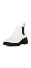 Steve Madden Howler White/Black Block Heel Pull On Platform Leather Ankle Boots