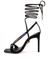 Schutz Vikki Crystals Black Ankle Strap Lace Up Open Toe High Heel Sandals
