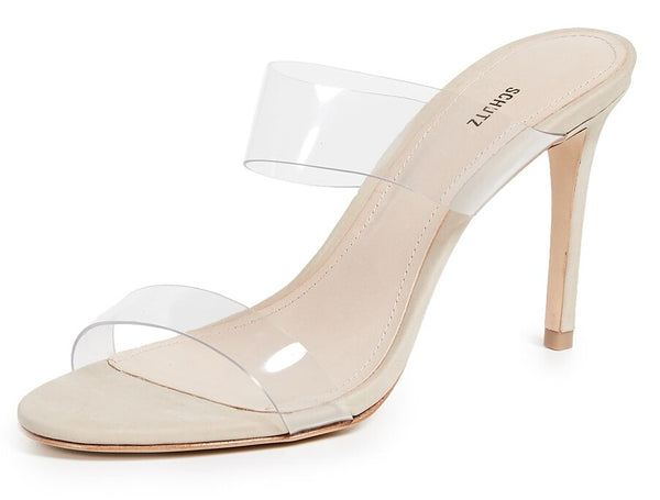 Schutz Beige Open Toe Translucent Straps Stiletto High Heel Sandals