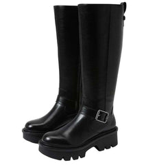 Sam Edelman Carter Black Leather Buckle Detailed Chunky Heel Knee High Boots