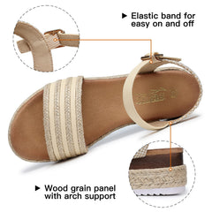 SHIBEVER Platform Sandals Espadrilles Wedges Open Toe Ankle Strap Sandals 40