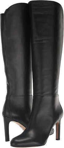 Sam Edelman Shauna Black Leather Pointed Toe Stiletto Heeled Knee High Boots