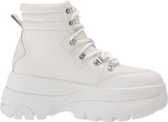 Steve Madden Husky White Leather Lace Up Hiker Wedge Platform Sneaker Ankle Boot