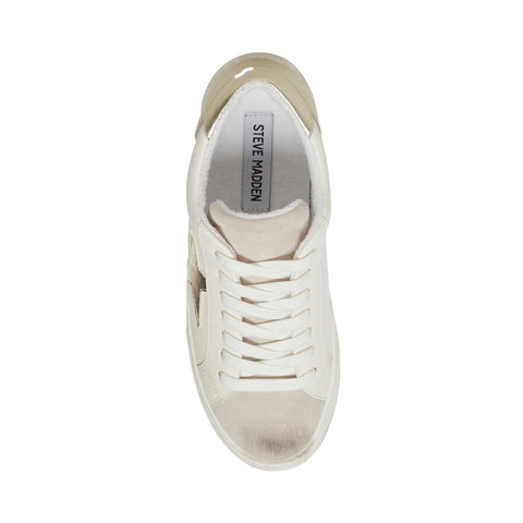 Steve Madden Rezume White/Gold Lace-Up Round Closed Toe Fashion Sneakers