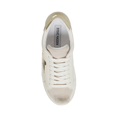 Steve Madden Rezume White/Gold Lace-Up Round Closed Toe Fashion Sneakers