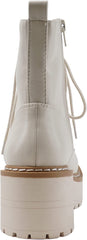 Soda Fling Off White Pu Lace Up Chunky Lug Sole Rounded Toe Combat Ankle Boots