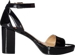 Chinese Laundry Go On Black Patent Ankle Strap Open Toe Block Heeled Sandals