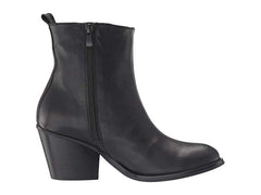 Eric Michael Camie Black Leather Pointed Toe Zipper Block Heel Ankle Booties