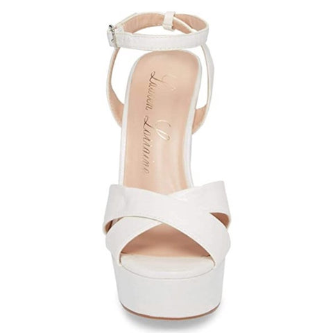 Lauren Lorraine Carla White High Heel Platform Pump Ankle Strap Open Toe Sandals