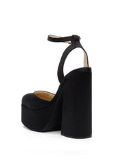 Jessica Simpson Skilla Black Satin Platform Pump Buckle Strap Block Heel Sandals