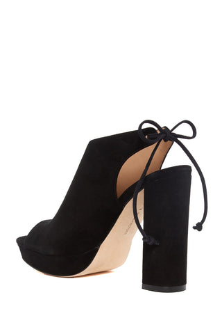 Pour La Victoire Yanna Blocked Heel Platform Peep Toe Lace Up Black Suede Bootie