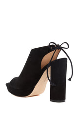 Pour La Victoire Yanna Blocked Heel Platform Peep Toe Lace Up Black Suede Bootie