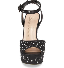 Lauren Lorraine Carrie Black Block Heel Ankle Strap Formal Platform Sandal Black
