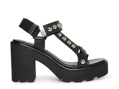 Steve Madden Sonia Black Leather Ankle Strap Squared Open Toe Platform Sandals