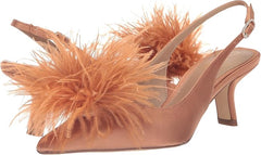 Sam Edelman Bianka Warm Blush Feather Slingback Kitten Heel Pointed Toe Pumps