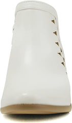 Soda Chance Off White Pu Block Heel Side Zipper Closed Toe Breathable Booties