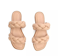 Schutz Soo Flat Pink Leather Braided Straps Slip On Open Toe Flat Heel Sandals
