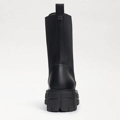 Sam Edelman Nakita Black Leather Chunky Heel Round Toe Lace Up Combat Ankle Boot