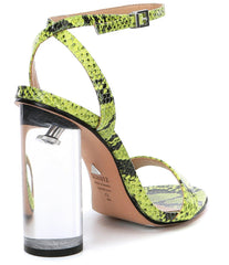 Schutz Valencia Open Toe Ankle Strap Block Clear Heeled Sandals Neon Yellow