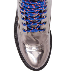 Shellys London Erin Pewter Leather Multi Lace Up Chunky Platform Combat Boot