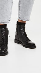 Sam Edelman Nina Black Leather Lace Up Rounded Toe Chunky Heel Combat Ankle Boot