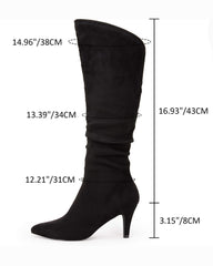 Coutgo Slouchy Black Knee High Boots Kitten Heel Pointed Toe Pull On Boots 6