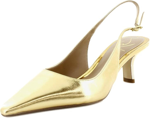 Sam Edelman Bianka Medallion Gold Pointed Toe Slingback Kitten Heel Pumps