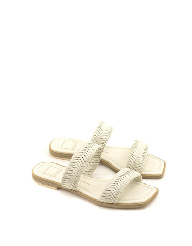 Dolce Vita Inya Ivory Stella Slip On Open Squared Toe Woven Straps Flats Sandals