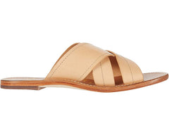 Sam Edelman Maxine Nude Leather Open Toe Slip On Slide Flat Leather Slides