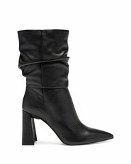 Vince Camuto Ambie Black Leather Slouch Pointed Boot Mid Calf Block Heel Booties