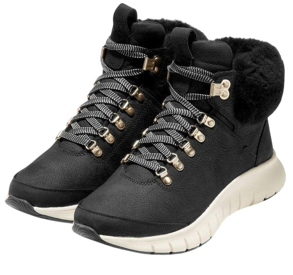 Cole Haan Zerogrand Field Hiker Black/Shearling/Waterproof Lace Up Ankle Boots