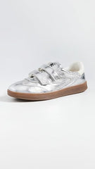 Sam Edelman Talia Soft Silver Leather Rounded Toe Low Top Flat Sneakers