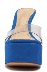 Schutz Haila Bright Blue Slip On Open Toe Block High Heel Platform Sandals
