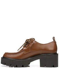 Sam Edelman Monna Mocha Leather Chunky Heel Lace Up Almond Toe Fashion Loafers