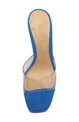 Schutz Haila Bright Blue Slip On Open Toe Block High Heel Platform Sandals