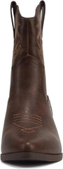Soda Blazing Brown Pu Pointed Toe Stitched Block Heeled Western Ankle Boots