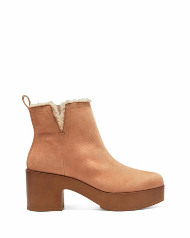 Vince Camuto Rafella Tan Latte Block Heel Bootie Platform Fur Lined Ankle Boot