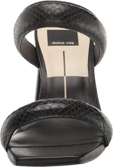 Dolce Vita Pascoe Black Embossed Stella Slip On Squared Open Toe Heeled Sandals