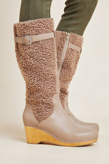 Kelsi Dagger Jagger Taupe Knee High Clog Wood Heel Wedge Round Toe Leather Boot