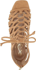 Sam Edelman Lara Camel Squared Open Toe Tie Up Strappy Flats Gladiator Sandals