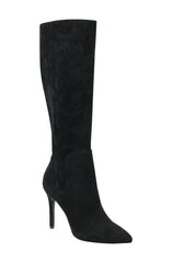 Charles David Panic Black Suede Knee High Heel Stiletto Pointed Toe Dress Boots