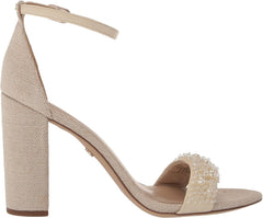 Sam Edelman Yaro Modern Ivory Perla Ankle Strap Block High Heeled Dress Sandals