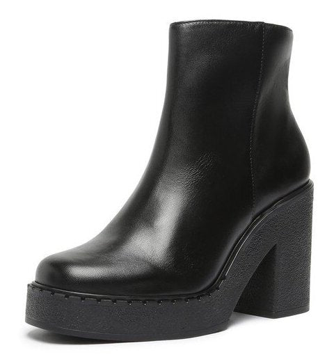 Schutz  Black Pull On Chunky Chic Mid Block Heel Platform Ankle Boots