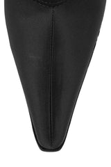 Jeffrey Campbell Pocketed Black Satin Stiletto Heel Embellished Pointed Toe Boot